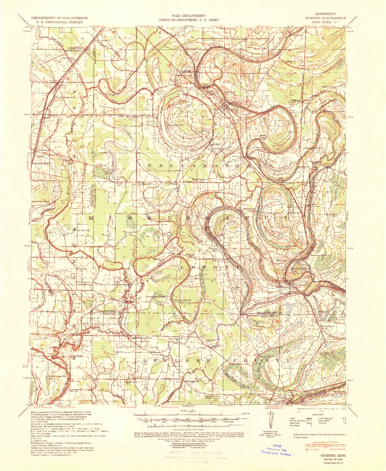 USGS 1:62500-SCALE QUADRANGLE FOR SUMNER, MS 1939