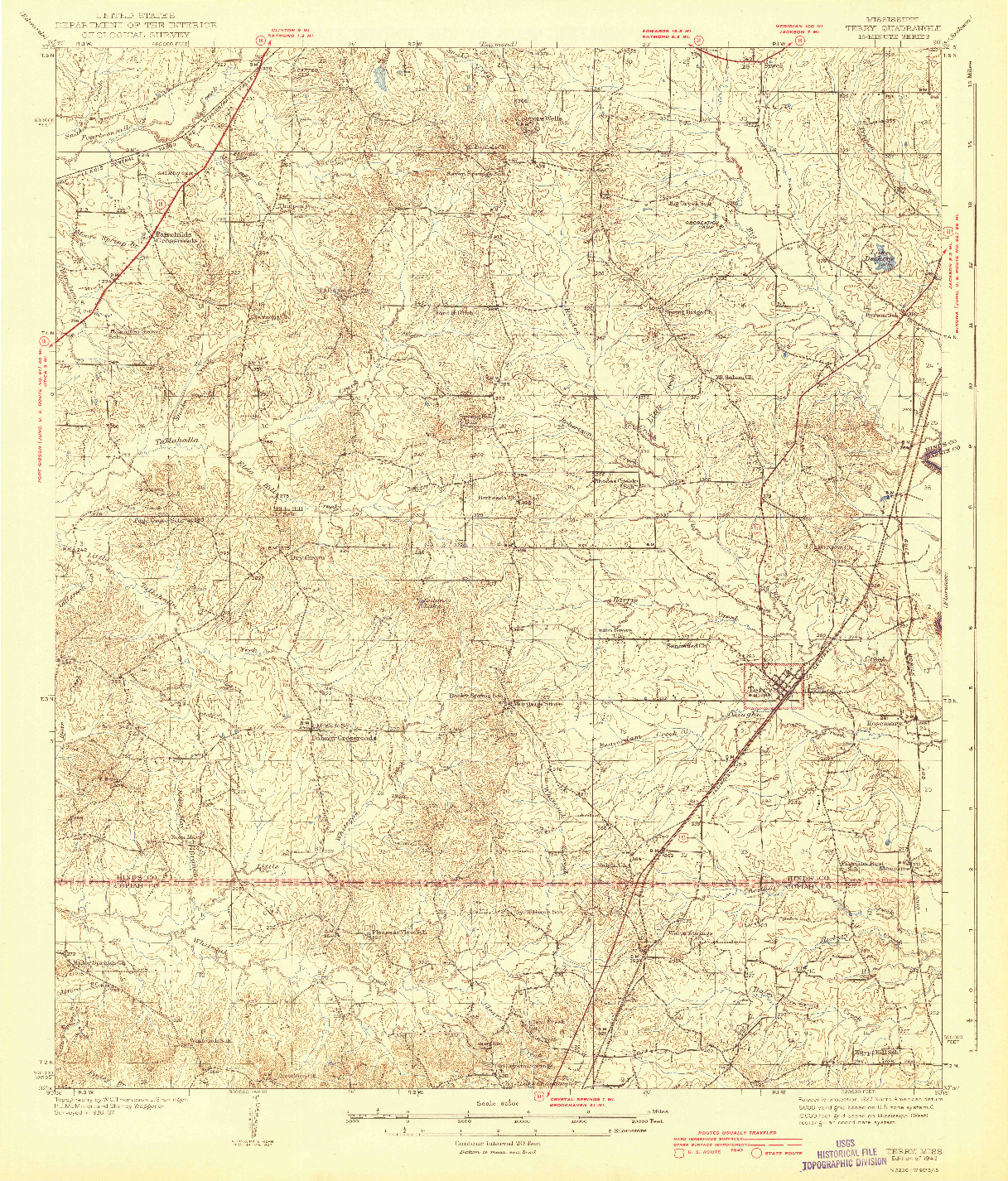 USGS 1:62500-SCALE QUADRANGLE FOR TERRY, MS 1943