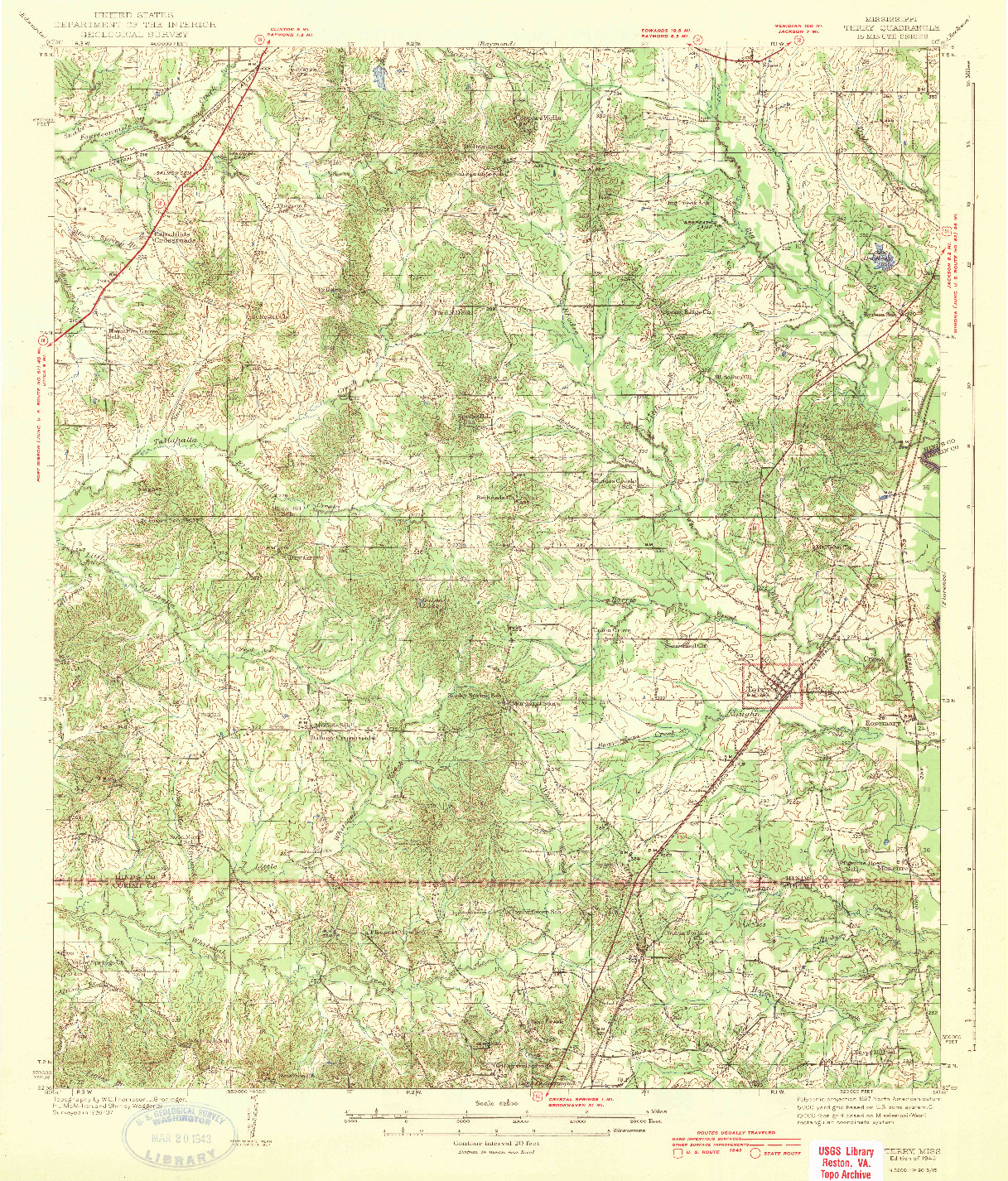 USGS 1:62500-SCALE QUADRANGLE FOR TERRY, MS 1943
