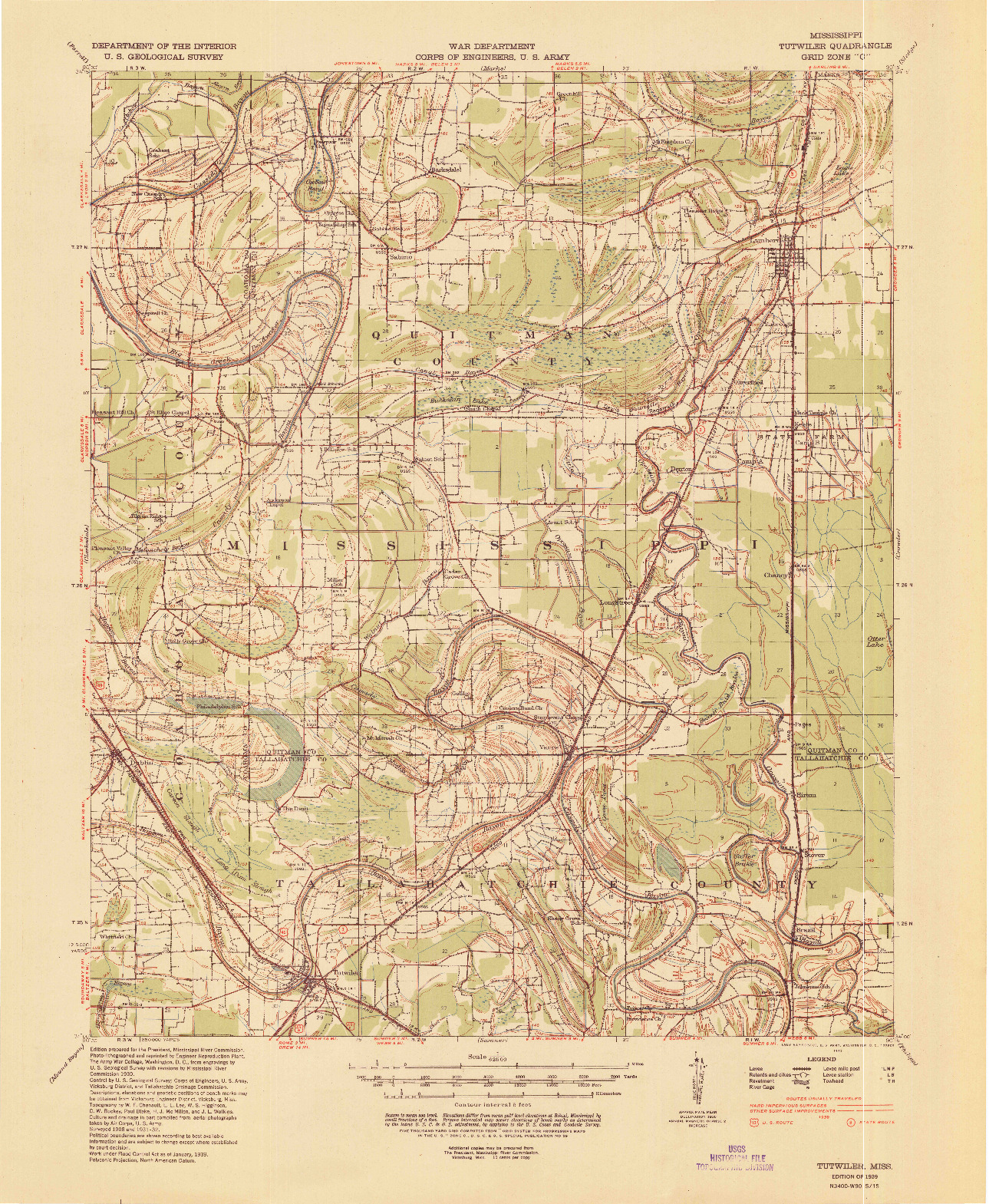 USGS 1:62500-SCALE QUADRANGLE FOR TUTWILER, MS 1939