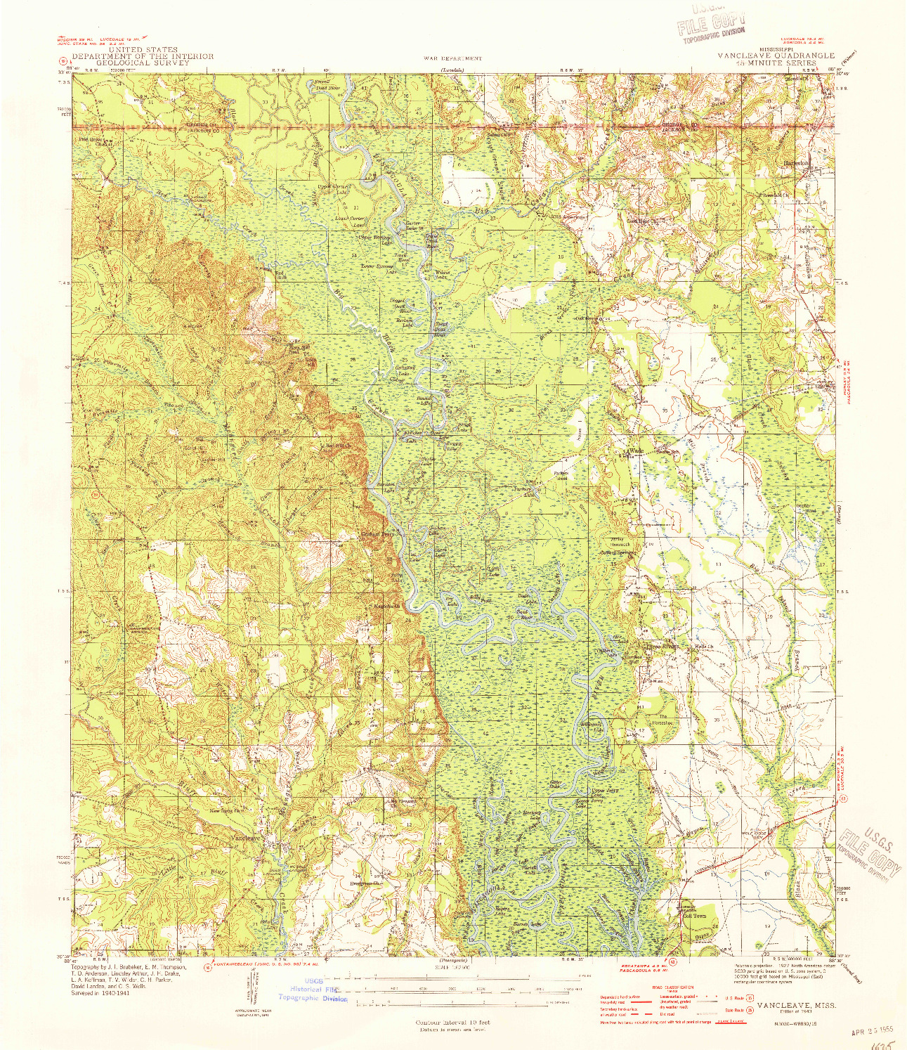 USGS 1:62500-SCALE QUADRANGLE FOR VANCLEAVE, MS 1943