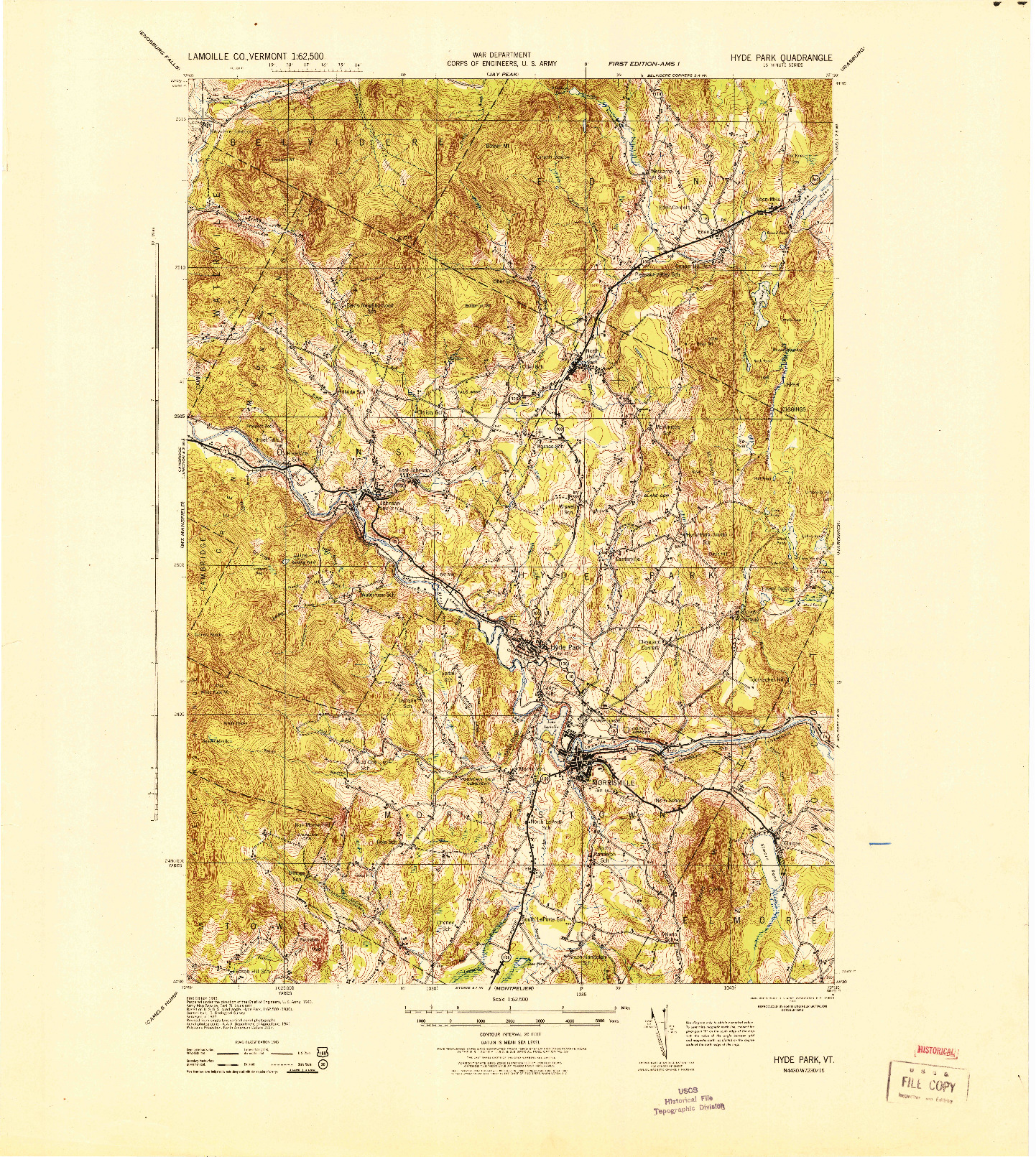 USGS 1:62500-SCALE QUADRANGLE FOR HYDE PARK, VT 1943