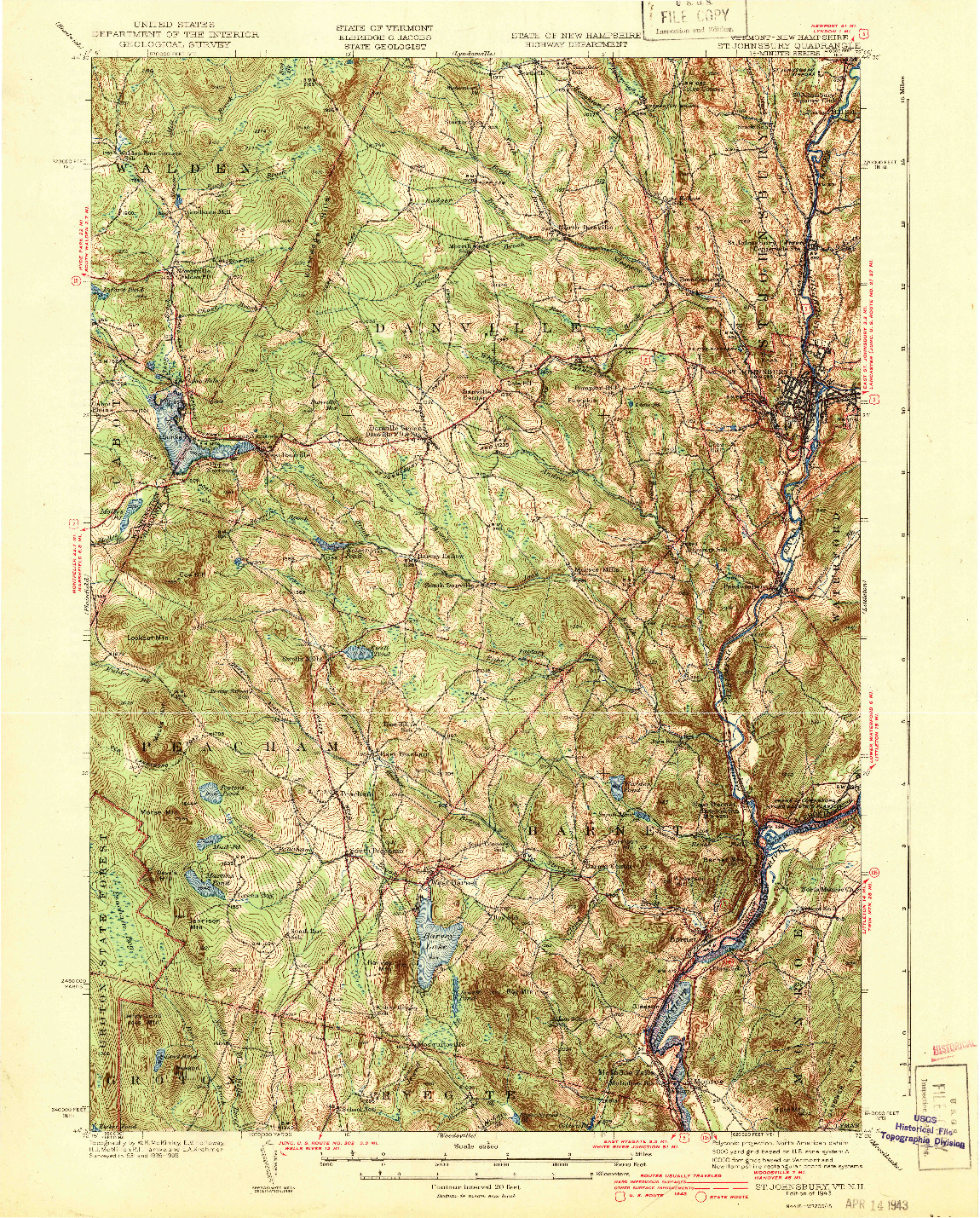 USGS 1:62500-SCALE QUADRANGLE FOR ST. JOHNSBURY, VT 1943