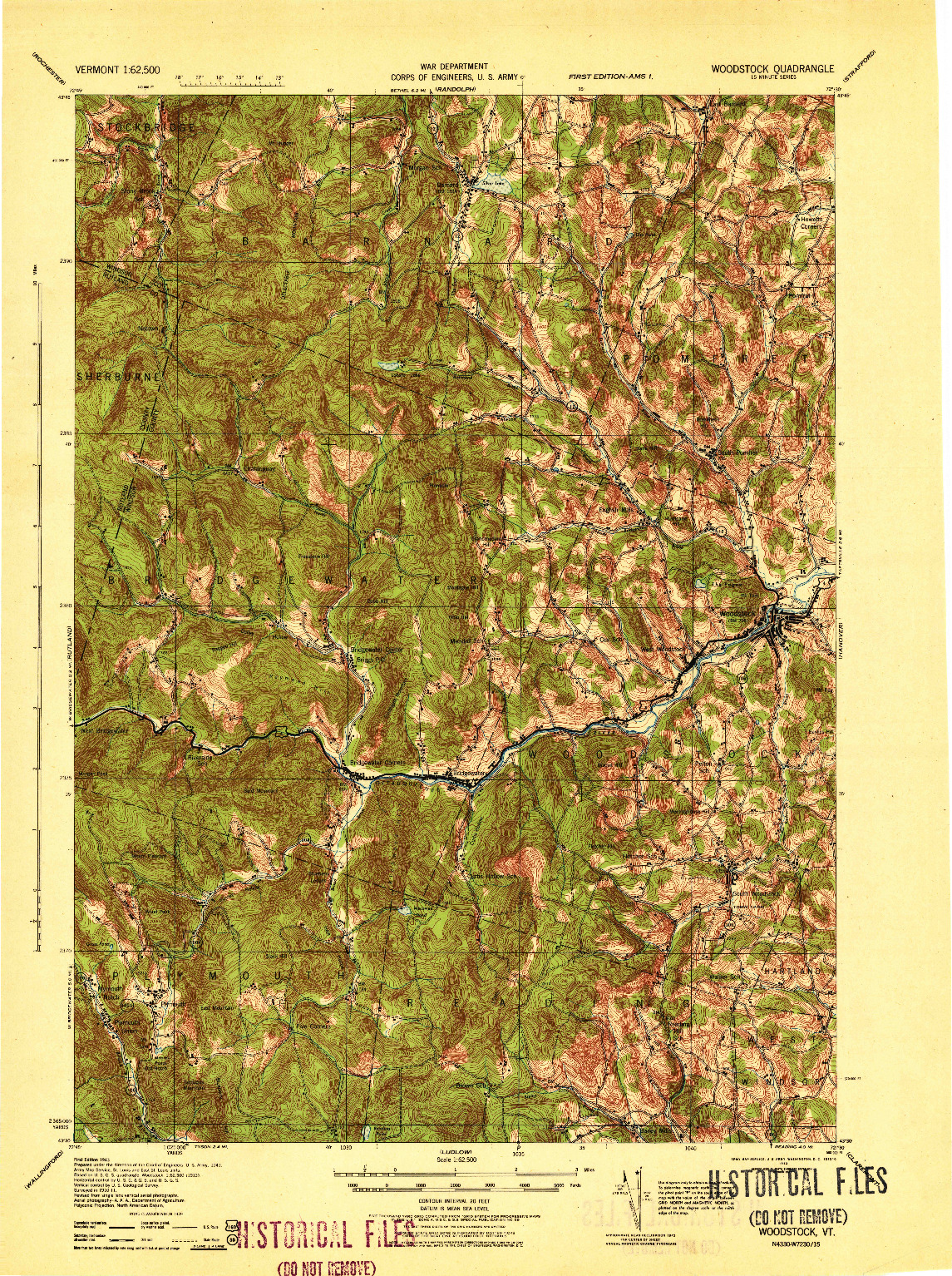 USGS 1:62500-SCALE QUADRANGLE FOR WOODSTOCK, VT 1943