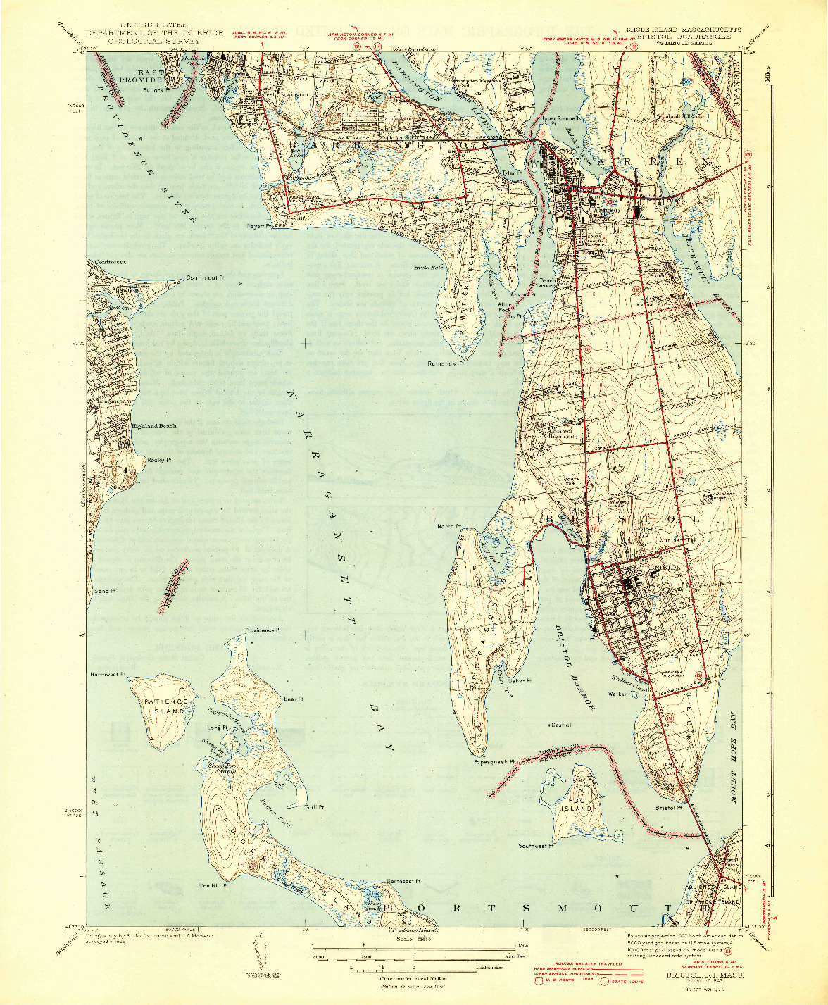 USGS 1:31680-SCALE QUADRANGLE FOR BRISTOL, RI 1943