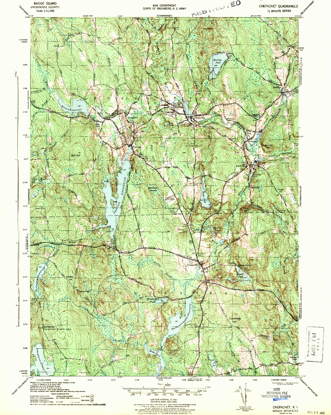 USGS 1:31680-SCALE QUADRANGLE FOR CHEPACHET, RI 1943