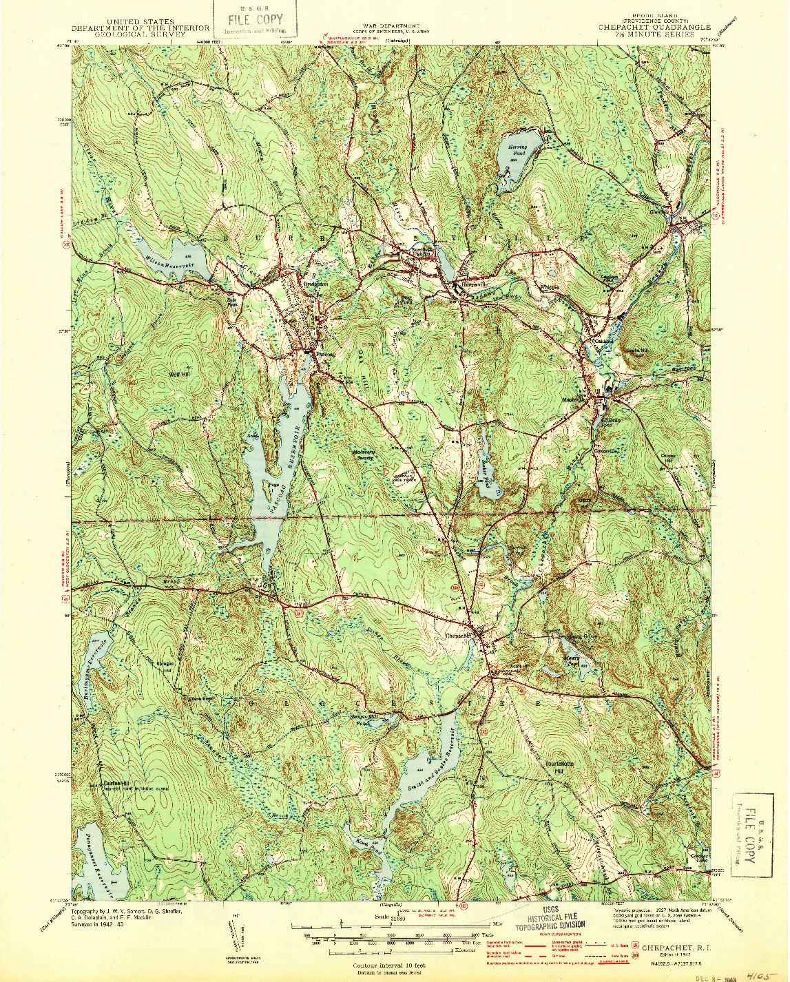USGS 1:31680-SCALE QUADRANGLE FOR CHEPACHET, RI 1943