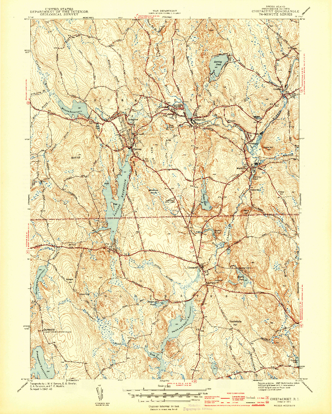 USGS 1:31680-SCALE QUADRANGLE FOR CHEPACHET, RI 1943