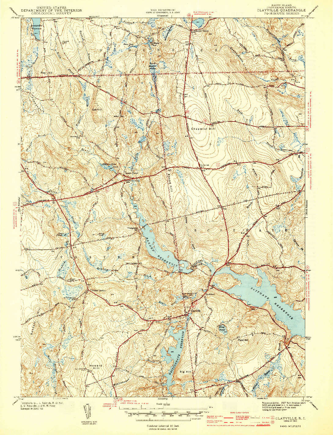 USGS 1:31680-SCALE QUADRANGLE FOR CLAYVILLE, RI 1943