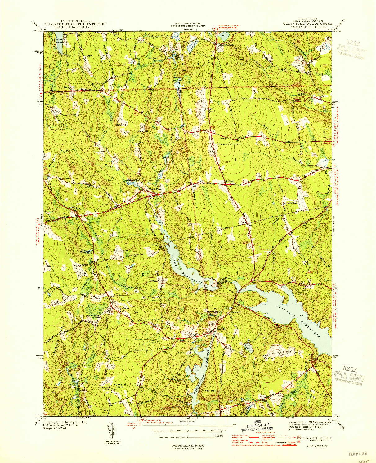 USGS 1:31680-SCALE QUADRANGLE FOR CLAYVILLE, RI 1943