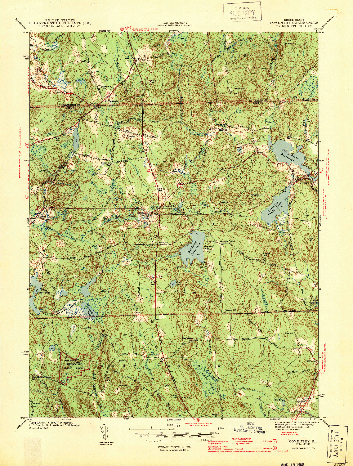 USGS 1:31680-SCALE QUADRANGLE FOR COVENTRY, RI 1943