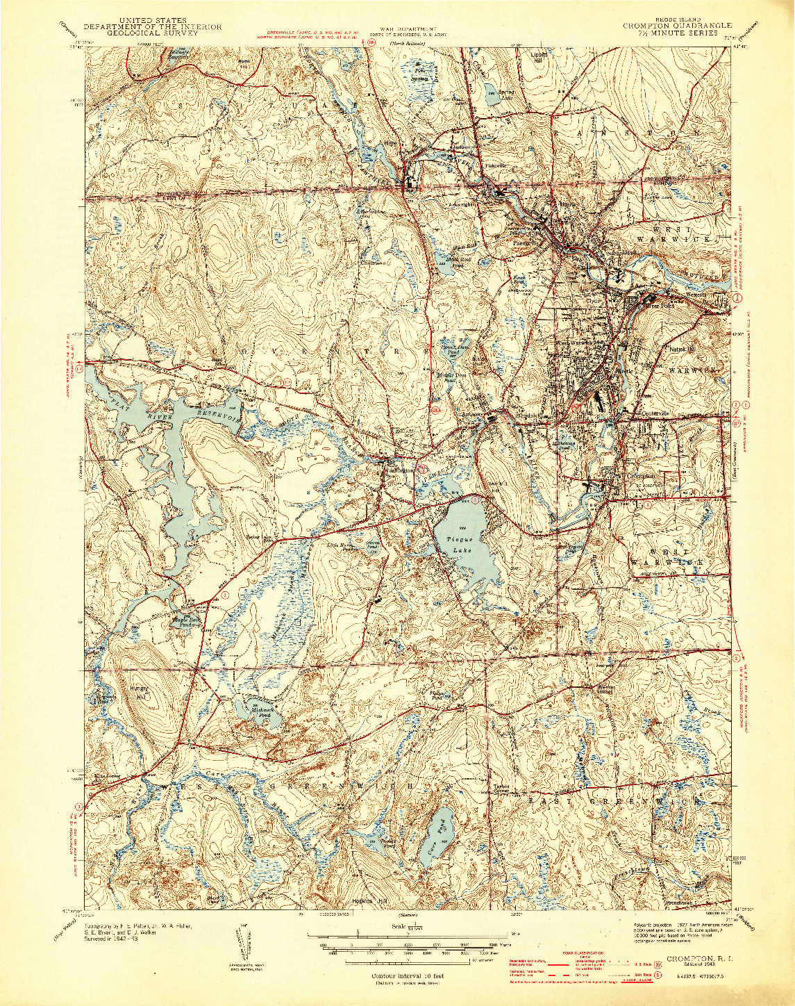 USGS 1:31680-SCALE QUADRANGLE FOR CROMPTON, RI 1943