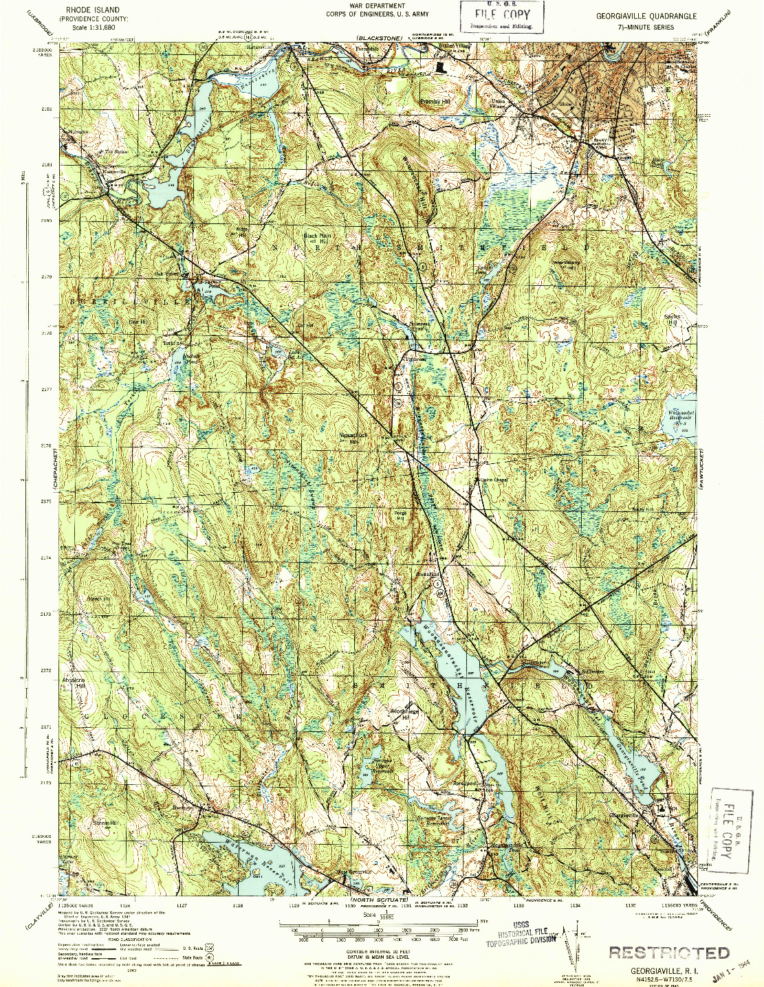 USGS 1:31680-SCALE QUADRANGLE FOR GEORGIAVILLE, RI 1943