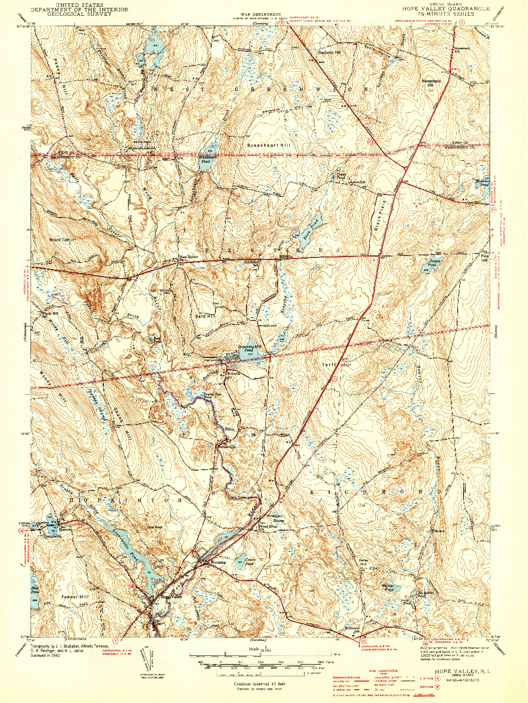 USGS 1:31680-SCALE QUADRANGLE FOR HOPE VALLEY, RI 1943