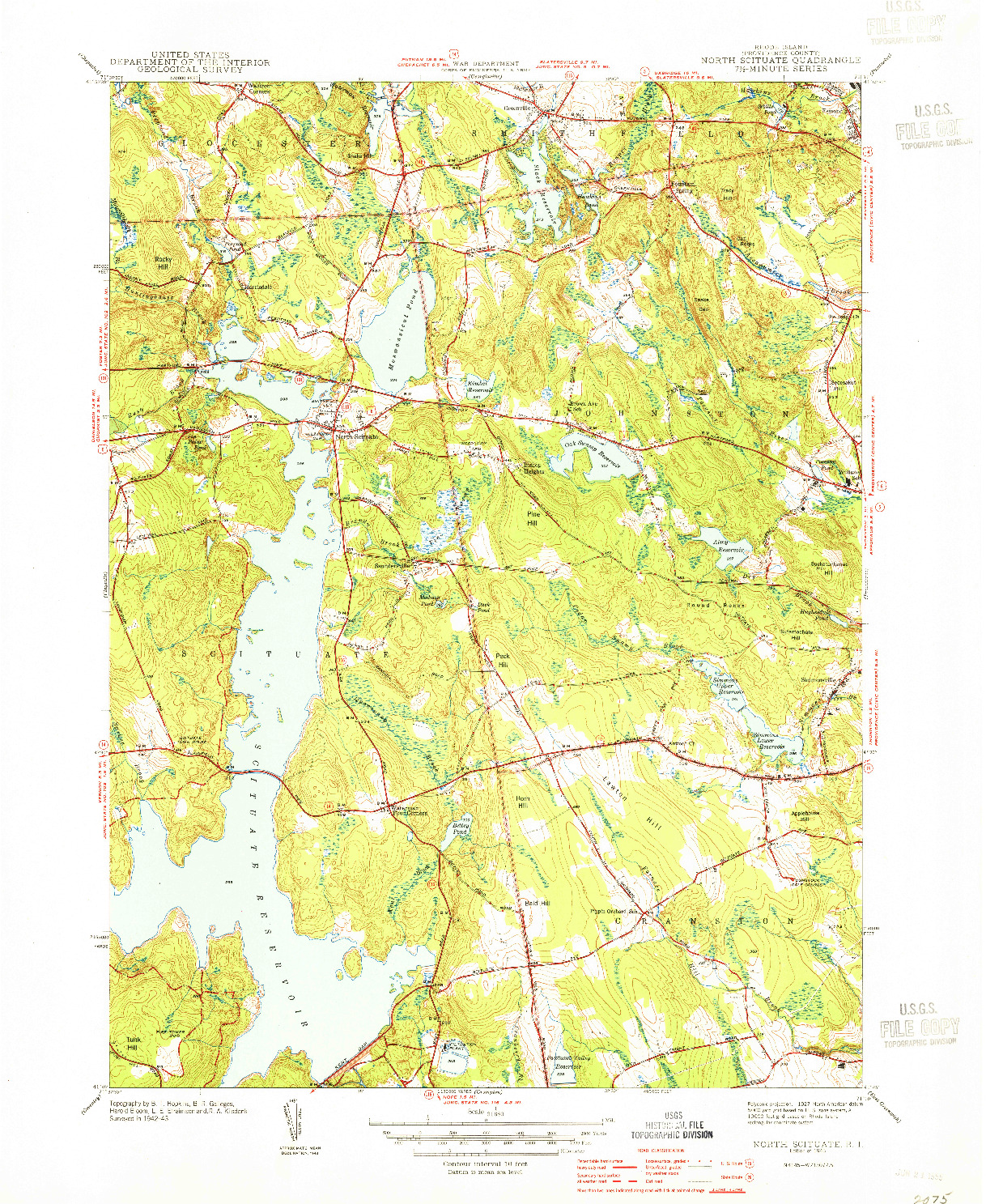 USGS 1:31680-SCALE QUADRANGLE FOR NORTH SCITUATE, RI 1943