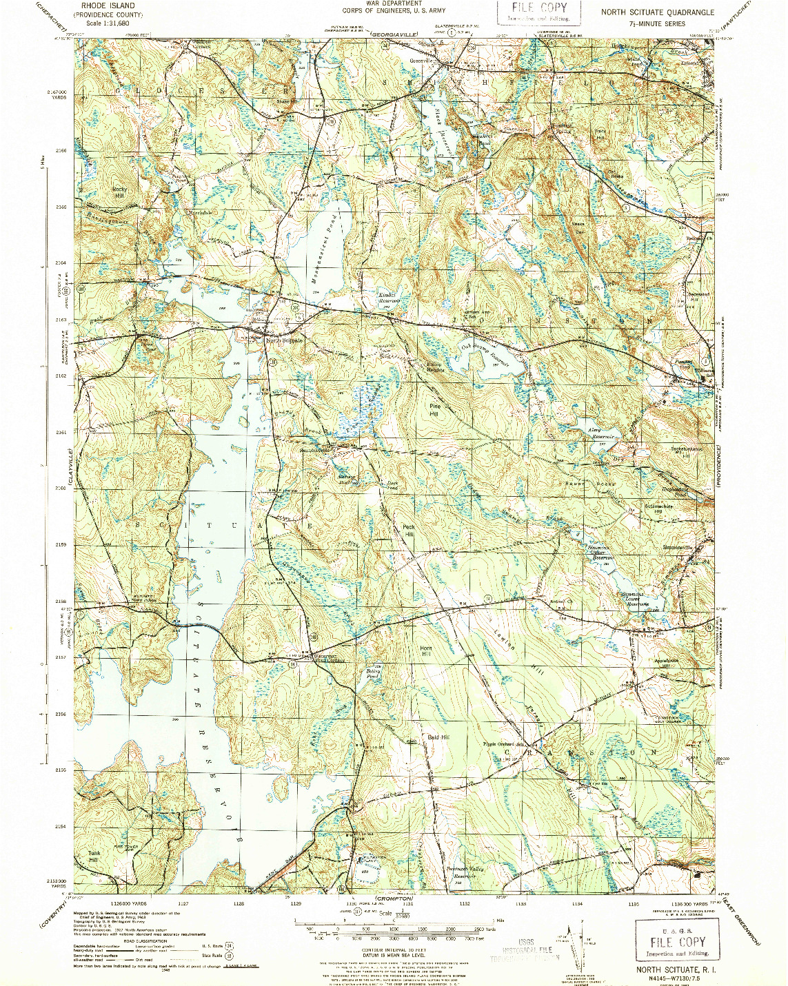 USGS 1:31680-SCALE QUADRANGLE FOR NORTH SCITUATE, RI 1943