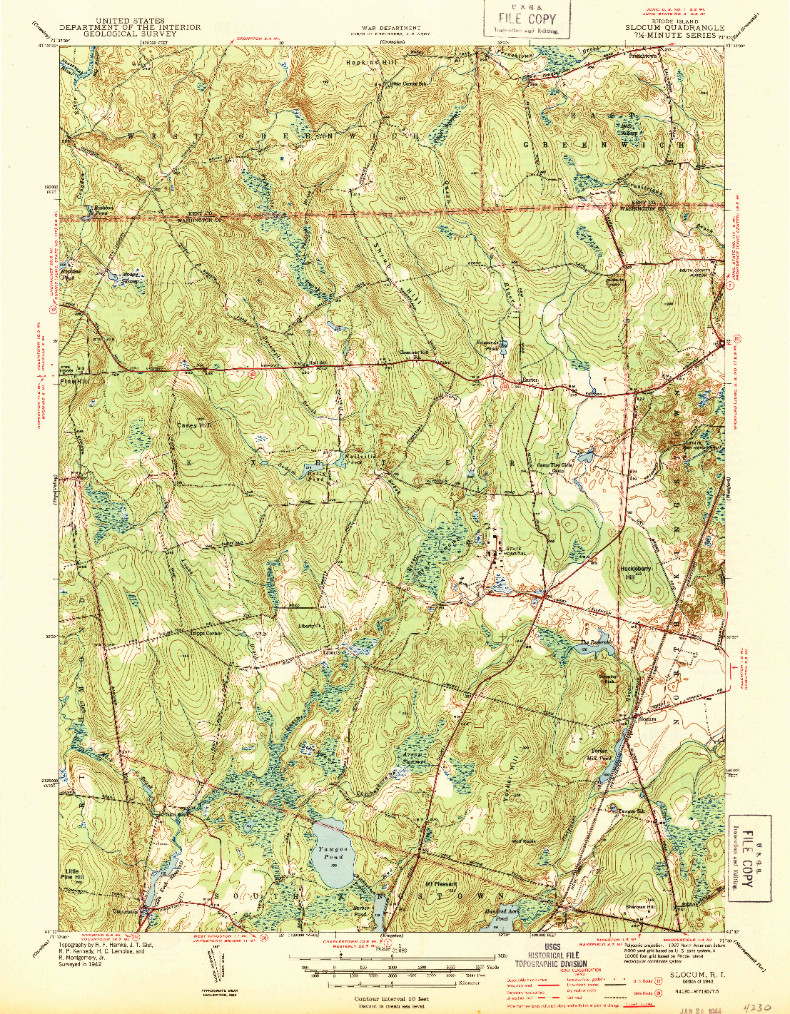 USGS 1:31680-SCALE QUADRANGLE FOR SLOCUM, RI 1943