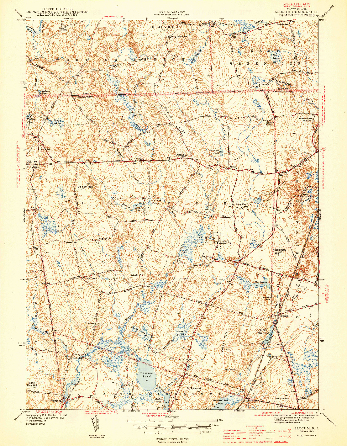 USGS 1:31680-SCALE QUADRANGLE FOR SLOCUM, RI 1943