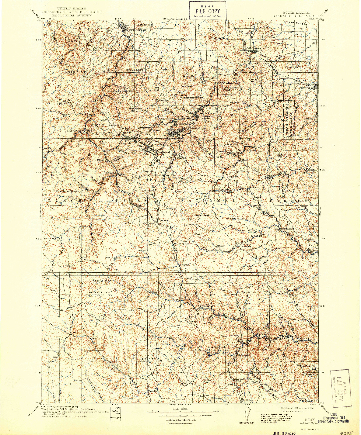 USGS 1:125000-SCALE QUADRANGLE FOR DEADWOOD, SD 1916