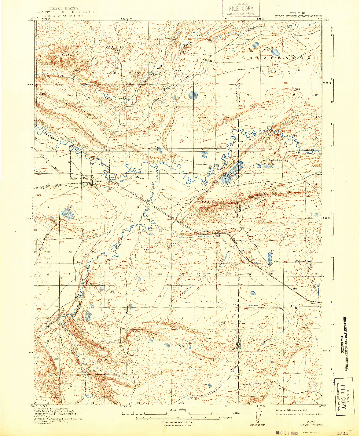 USGS 1:62500-SCALE QUADRANGLE FOR COMO RIDGE, WY 1918