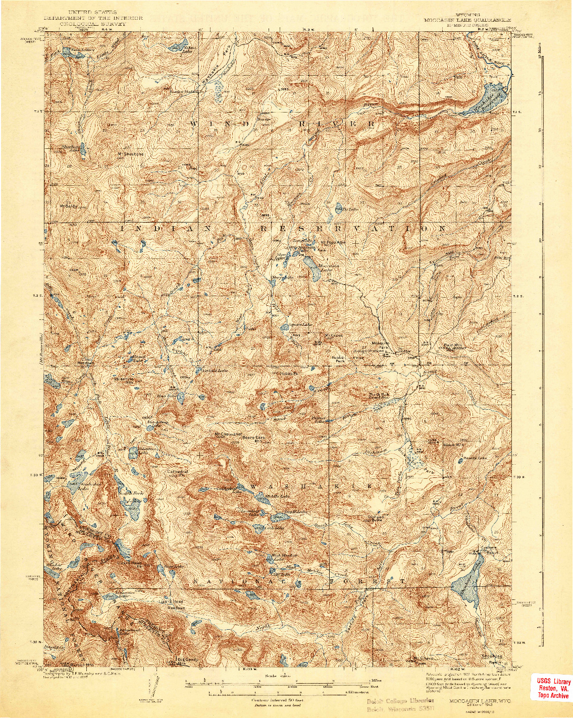 USGS 1:62500-SCALE QUADRANGLE FOR MOCCASIN LAKE, WY 1943