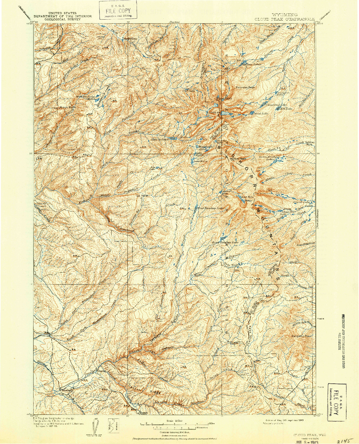 USGS 1:125000-SCALE QUADRANGLE FOR CLOUD PEAK, WY 1901