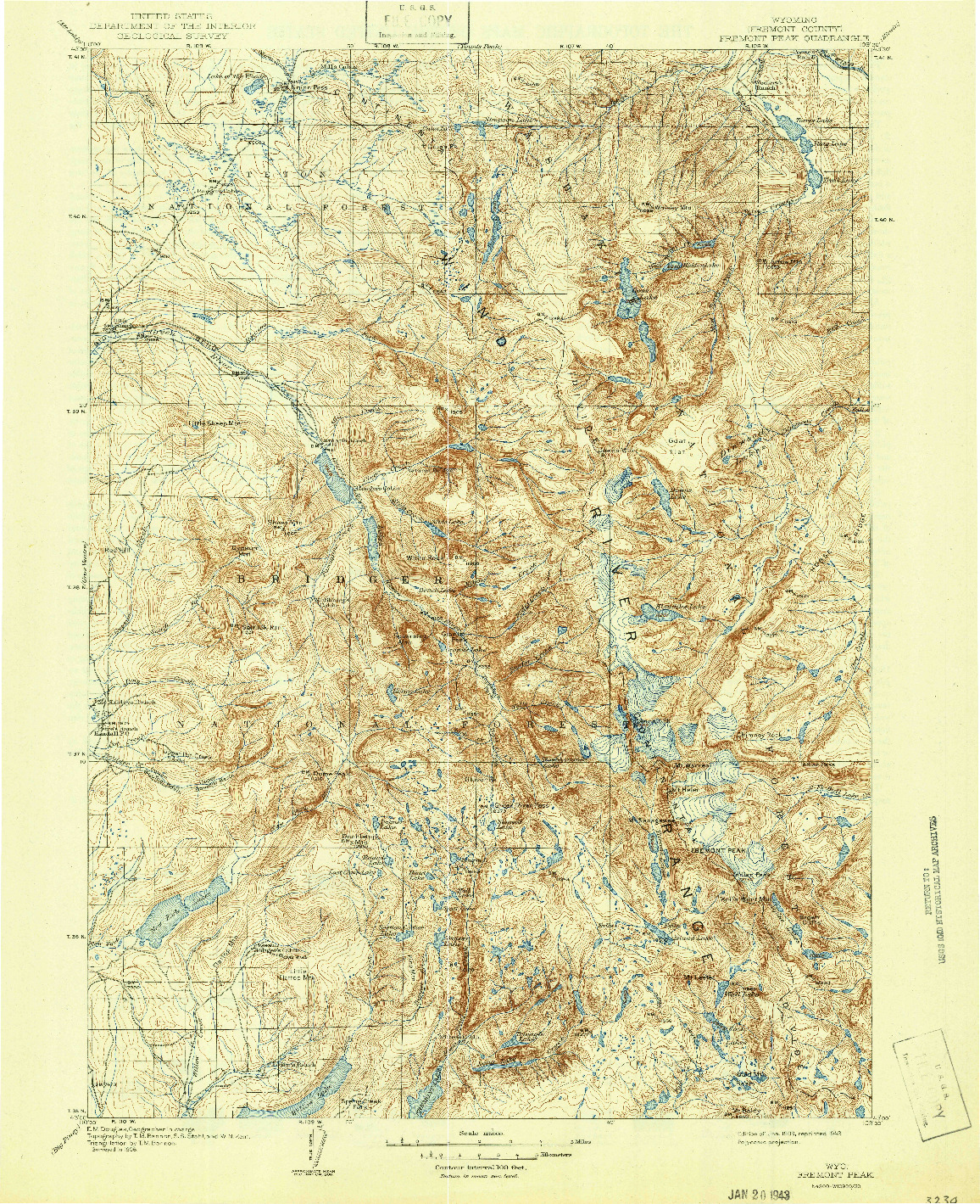 USGS 1:125000-SCALE QUADRANGLE FOR FREMONT PEAK, WY 1909