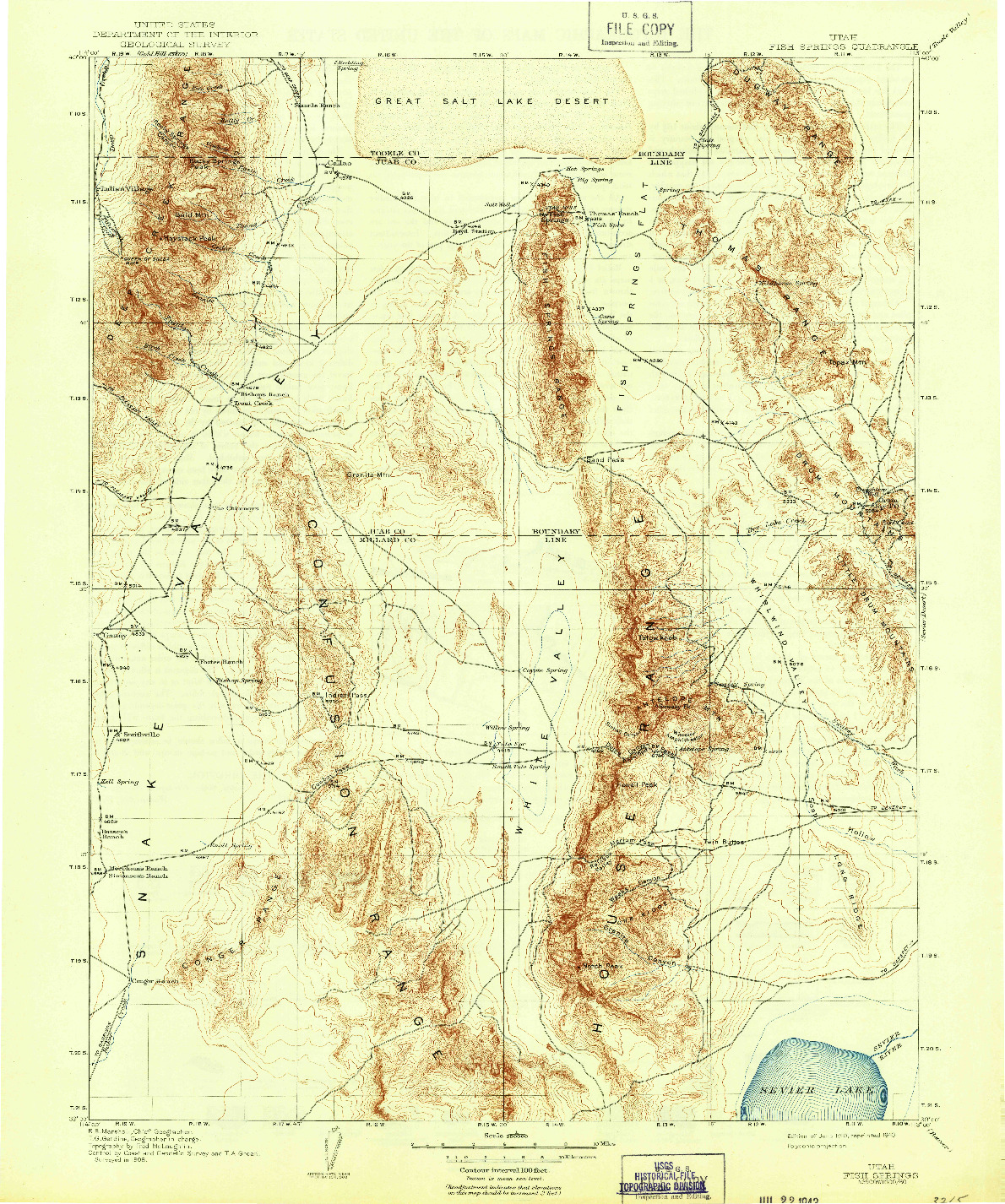 USGS 1:250000-SCALE QUADRANGLE FOR FISH SPRINGS, UT 1910