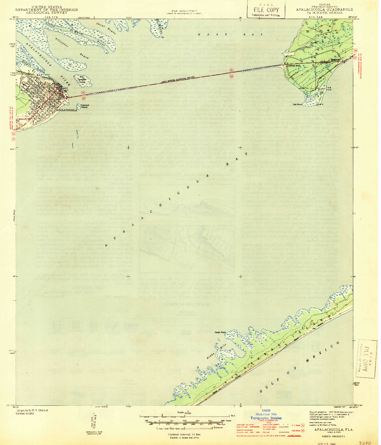 USGS 1:31680-SCALE QUADRANGLE FOR APALACHICOLA, FL 1943