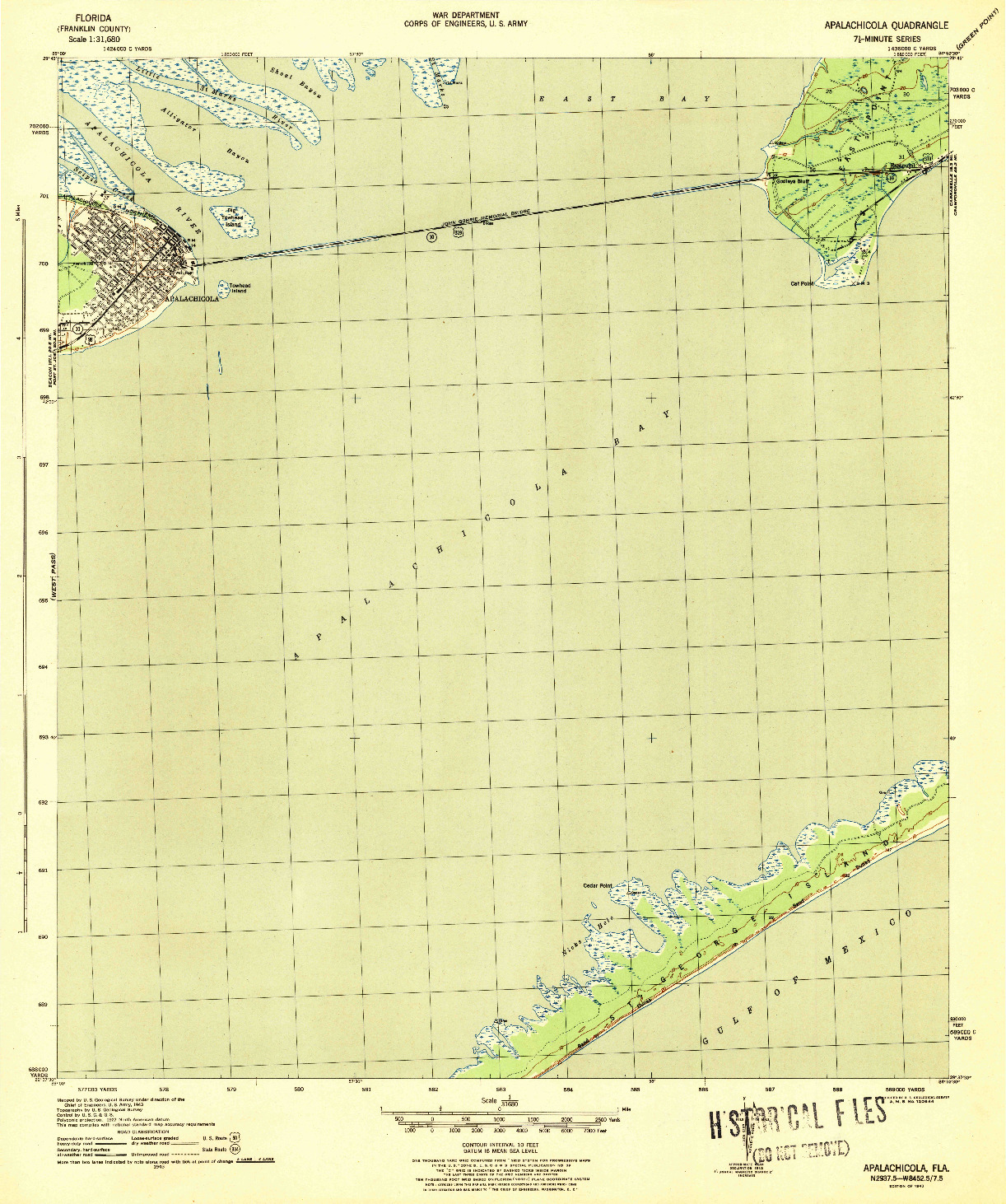 USGS 1:31680-SCALE QUADRANGLE FOR APALACHICOLA, FL 1943