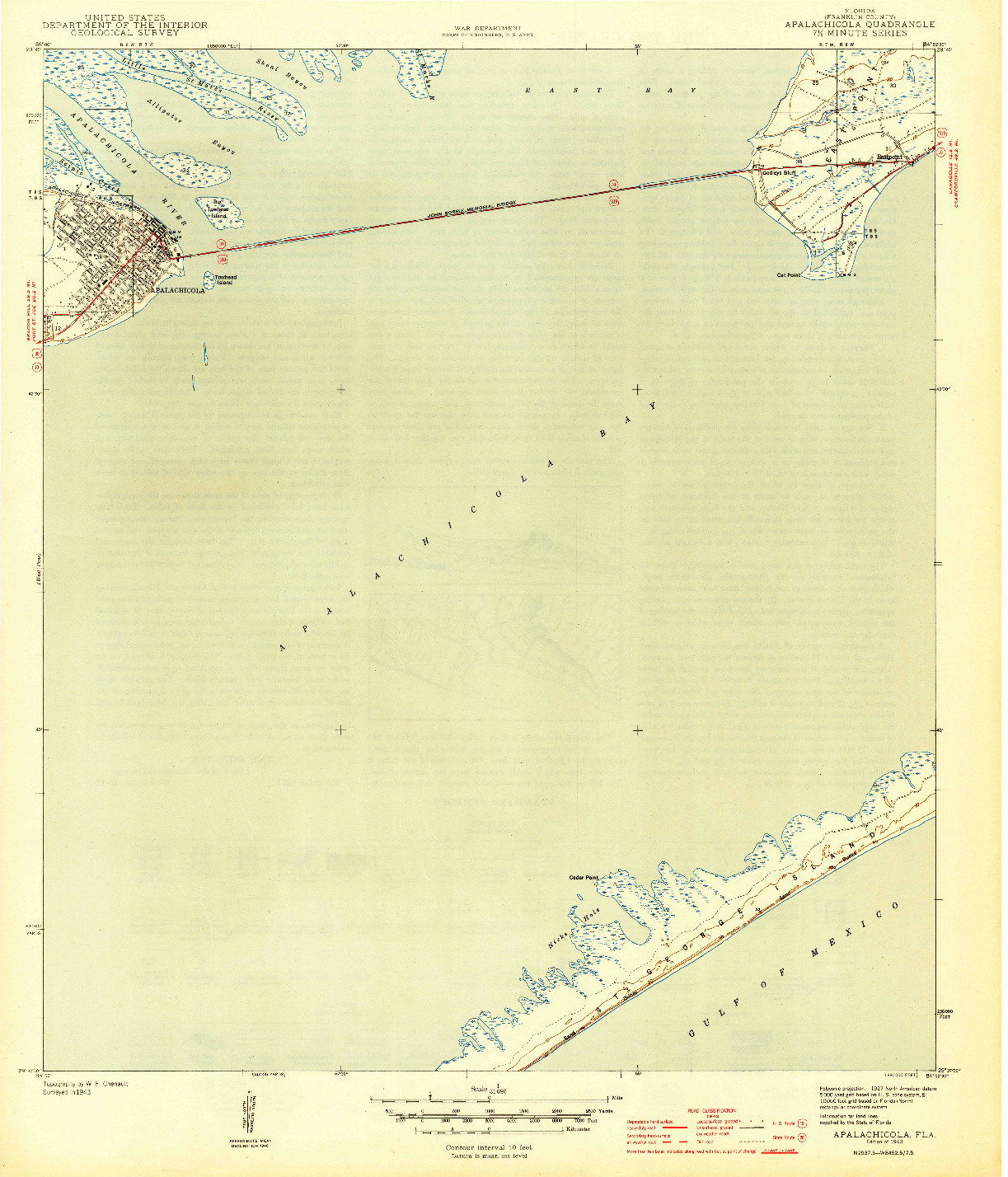 USGS 1:31680-SCALE QUADRANGLE FOR APALACHICOLA, FL 1943