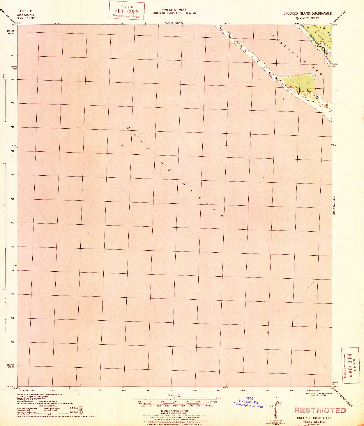USGS 1:31680-SCALE QUADRANGLE FOR CROOKED ISLAND, FL 1943