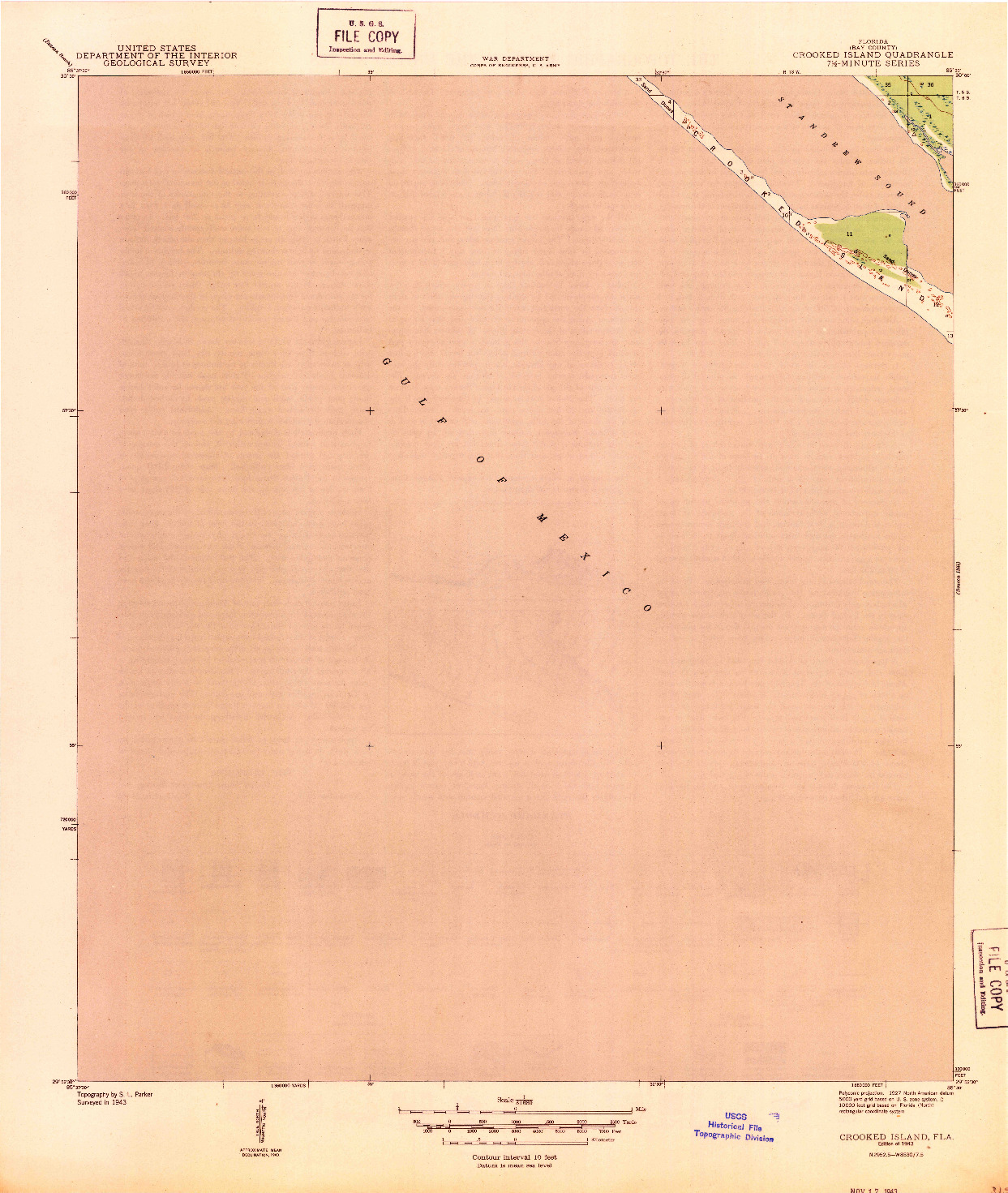 USGS 1:31680-SCALE QUADRANGLE FOR CROOKED ISLAND, FL 1943