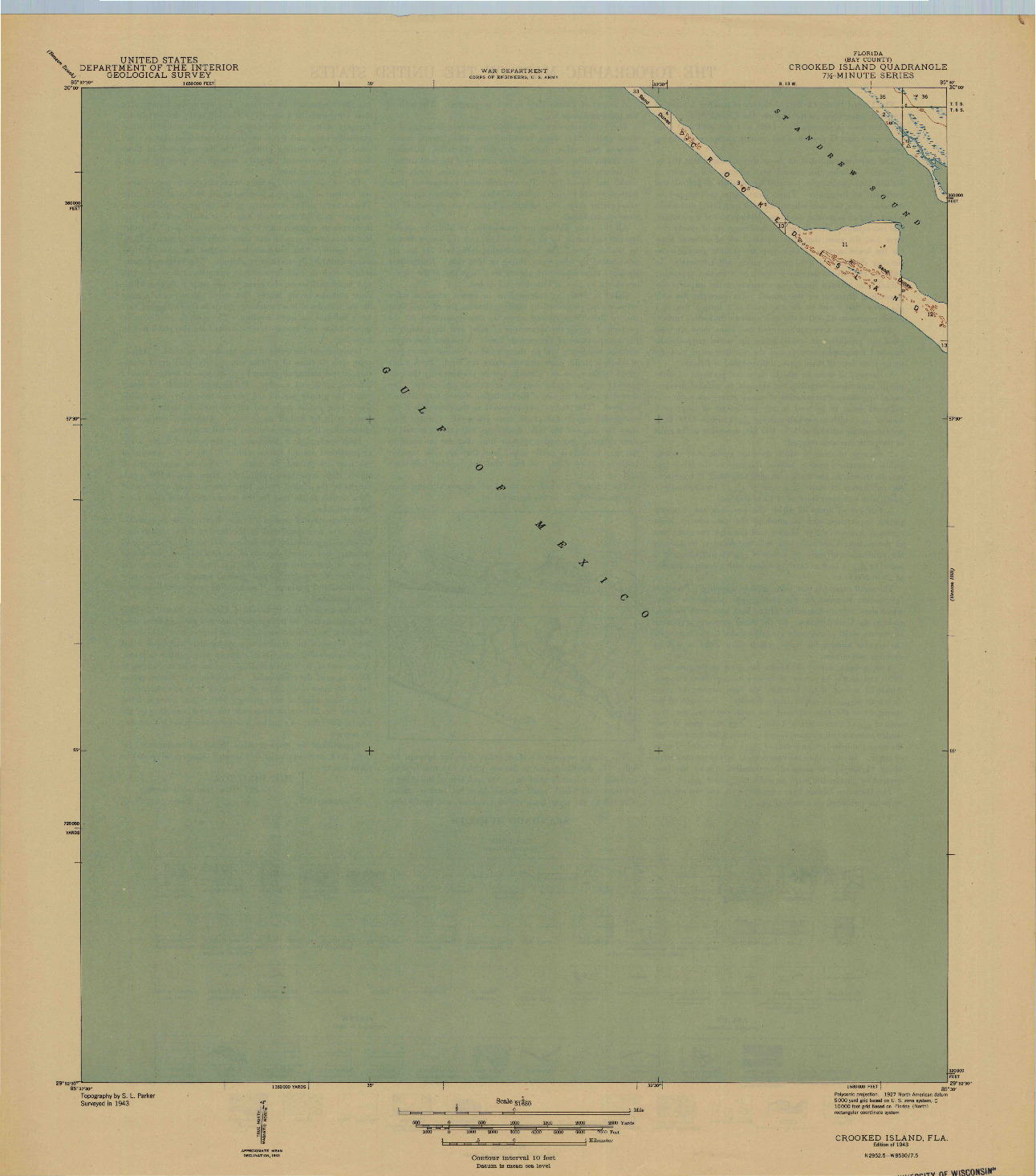 USGS 1:31680-SCALE QUADRANGLE FOR CROOKED ISLAND, FL 1943