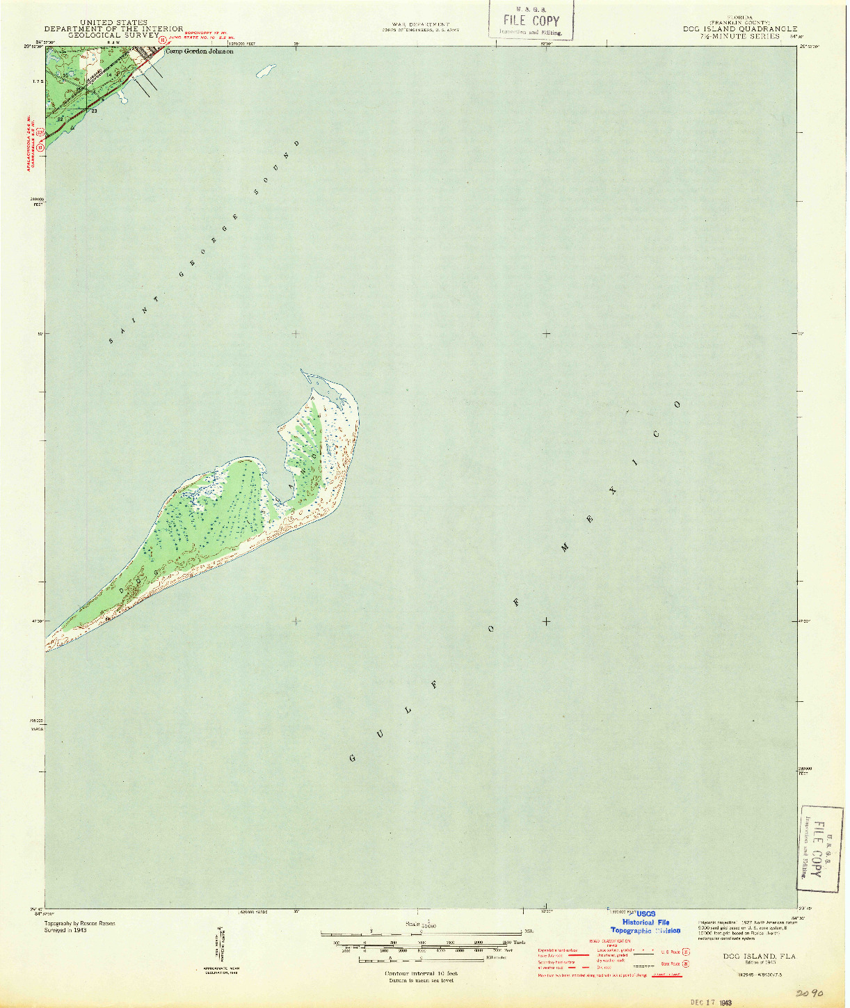 USGS 1:31680-SCALE QUADRANGLE FOR DOG ISLAND, FL 1943