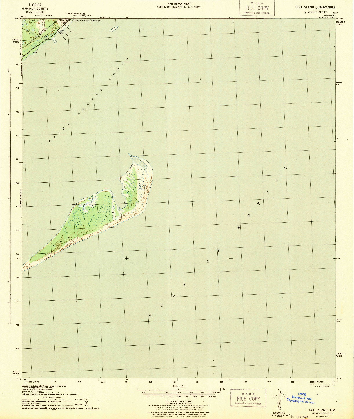 USGS 1:31680-SCALE QUADRANGLE FOR DOG ISLAND, FL 1943