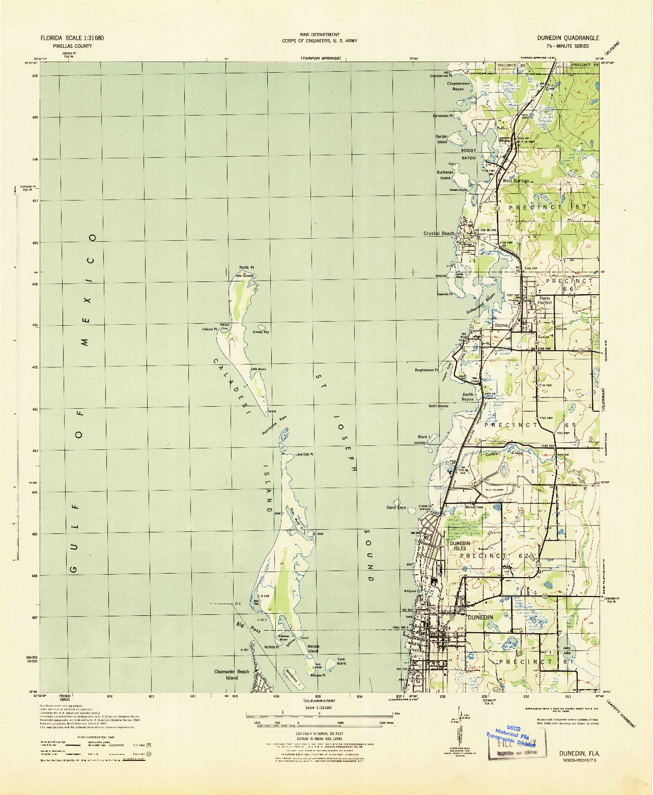 USGS 1:31680-SCALE QUADRANGLE FOR DUNEDIN, FL 1943