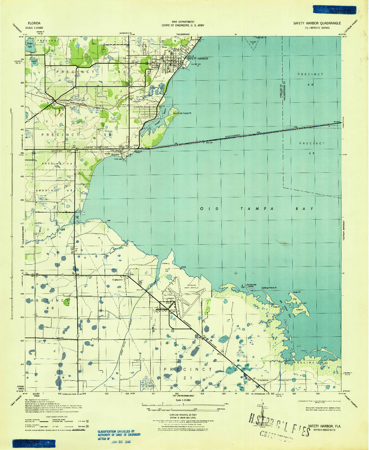USGS 1:31680-SCALE QUADRANGLE FOR SAFETY HARBOR, FL 1943