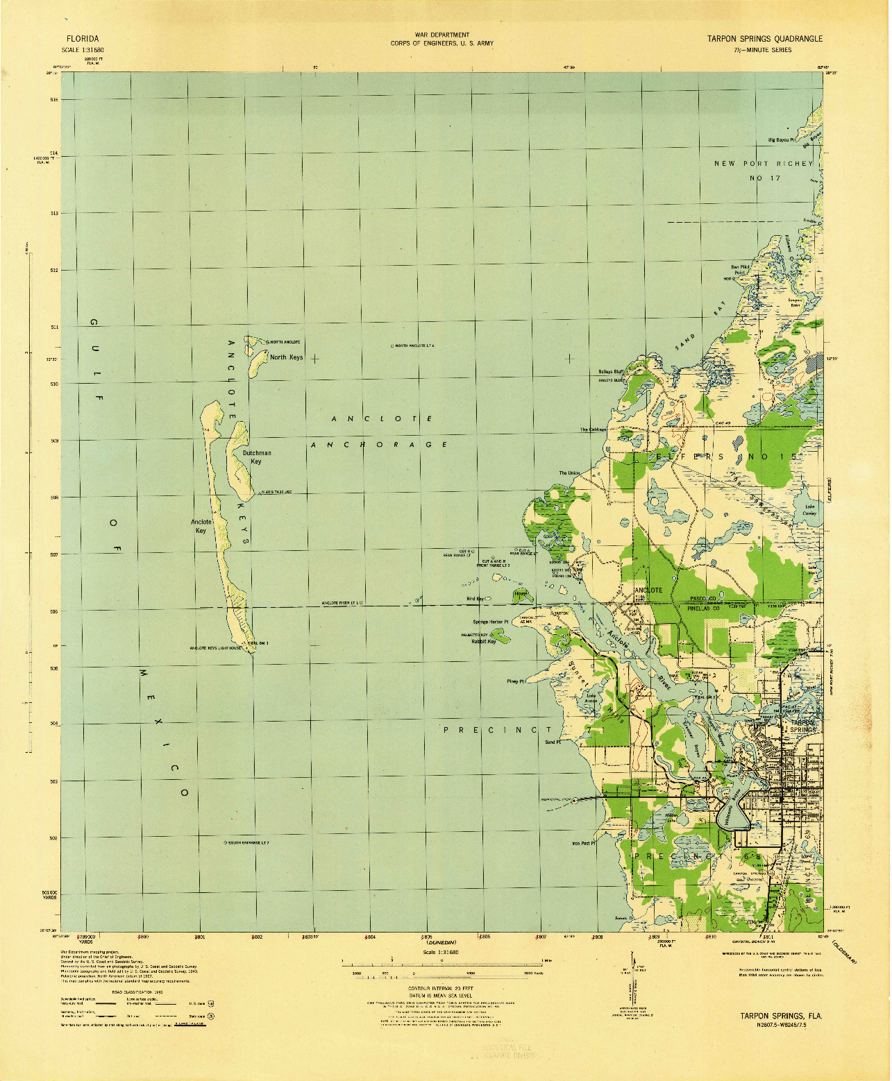 USGS 1:31680-SCALE QUADRANGLE FOR TARPON SPRINGS, FL 1943