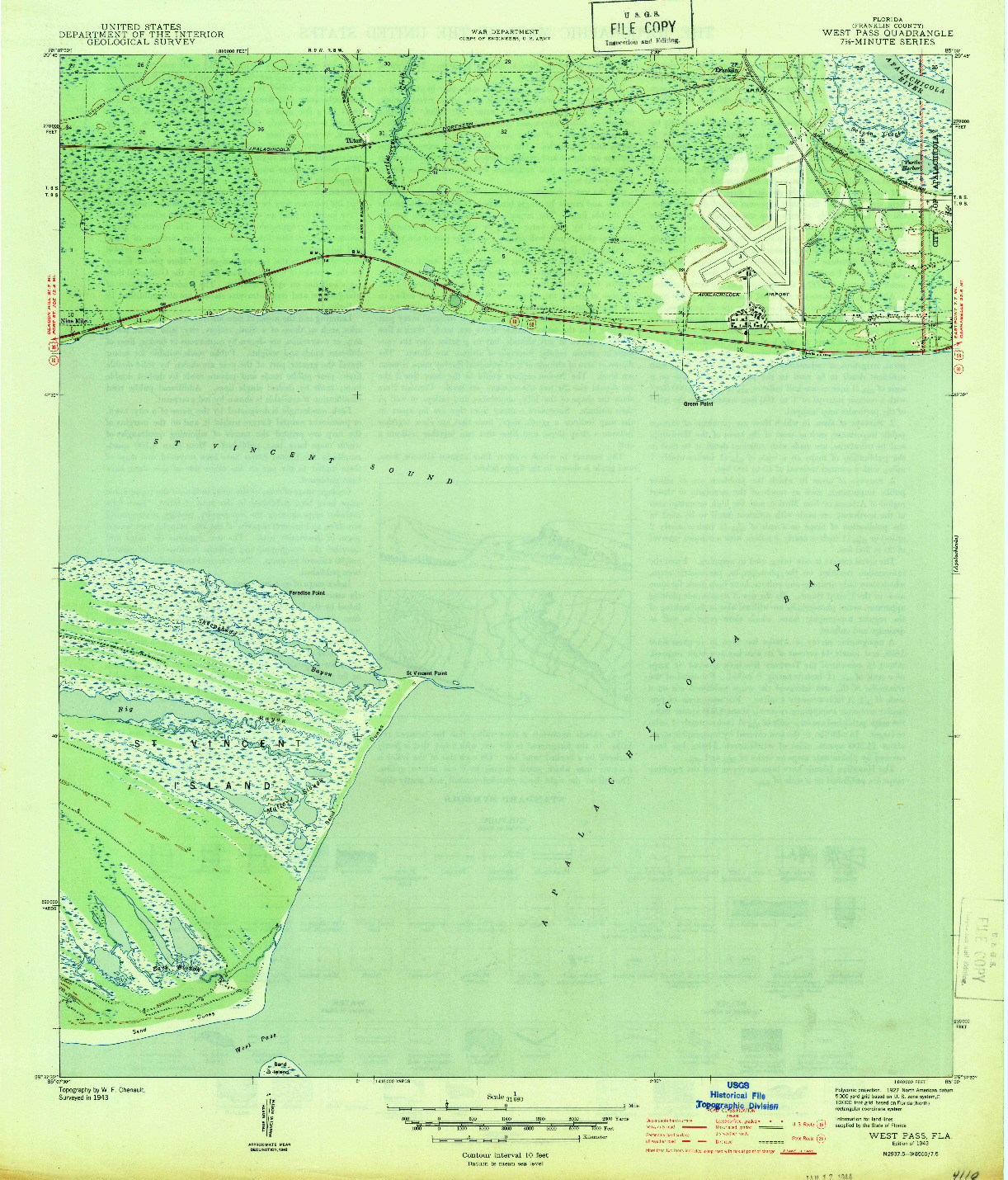 USGS 1:31680-SCALE QUADRANGLE FOR WEST PASS, FL 1943