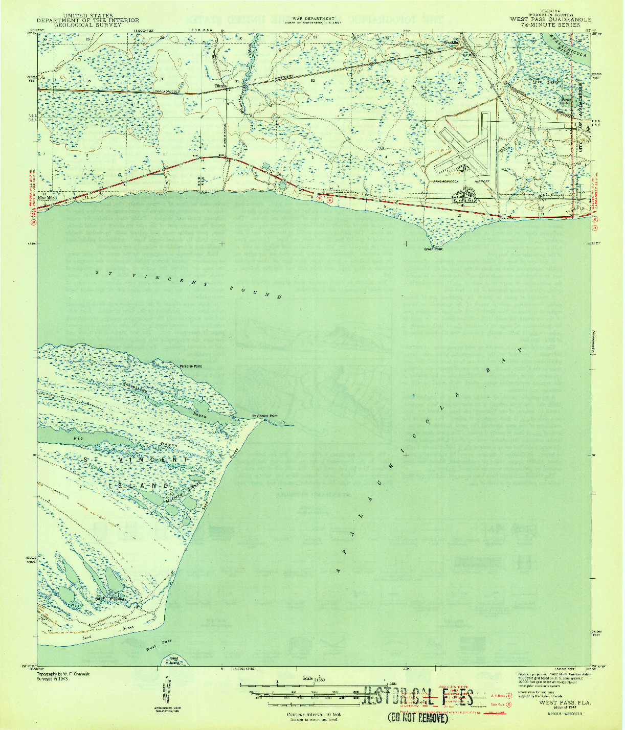 USGS 1:31680-SCALE QUADRANGLE FOR WEST PASS, FL 1943