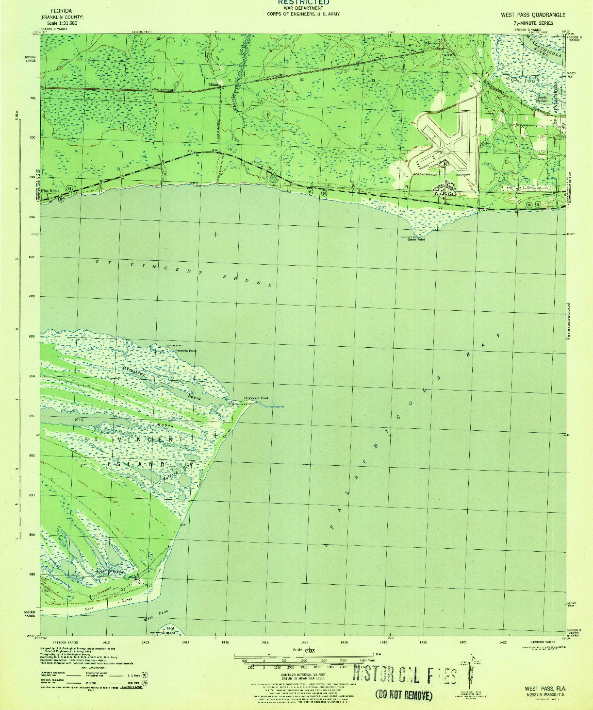 USGS 1:31680-SCALE QUADRANGLE FOR WEST PASS, FL 1943