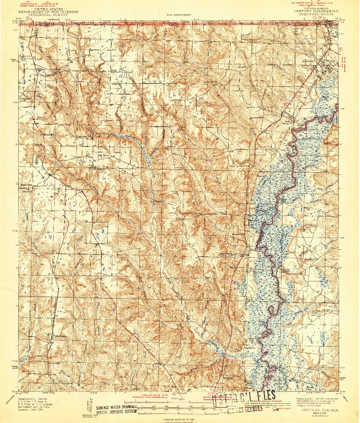 USGS 1:62500-SCALE QUADRANGLE FOR CENTURY, FL 1943