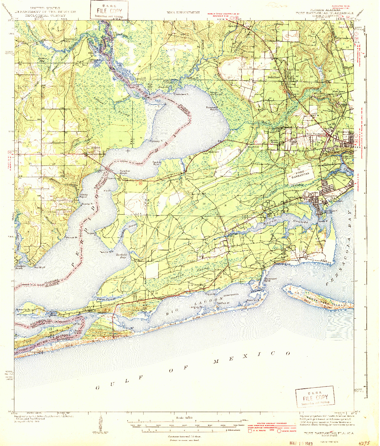 USGS 1:62500-SCALE QUADRANGLE FOR FORT BARRANCAS, FL 1943