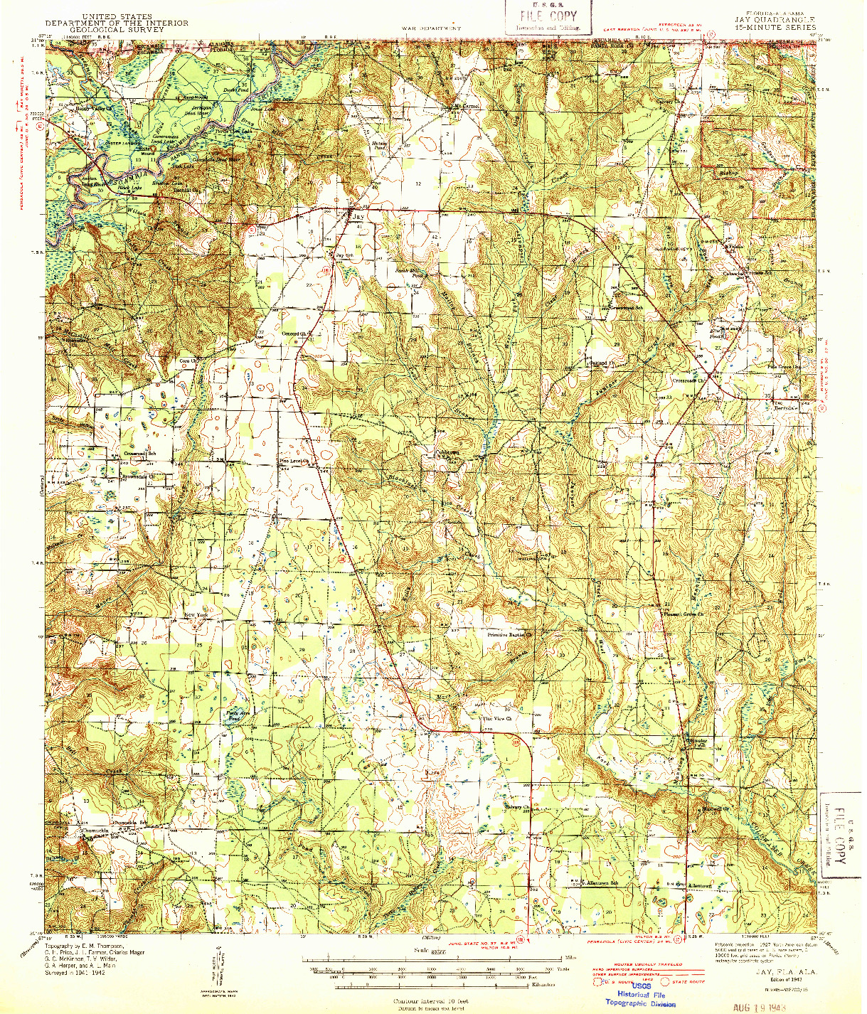 USGS 1:62500-SCALE QUADRANGLE FOR JAY, FL 1943