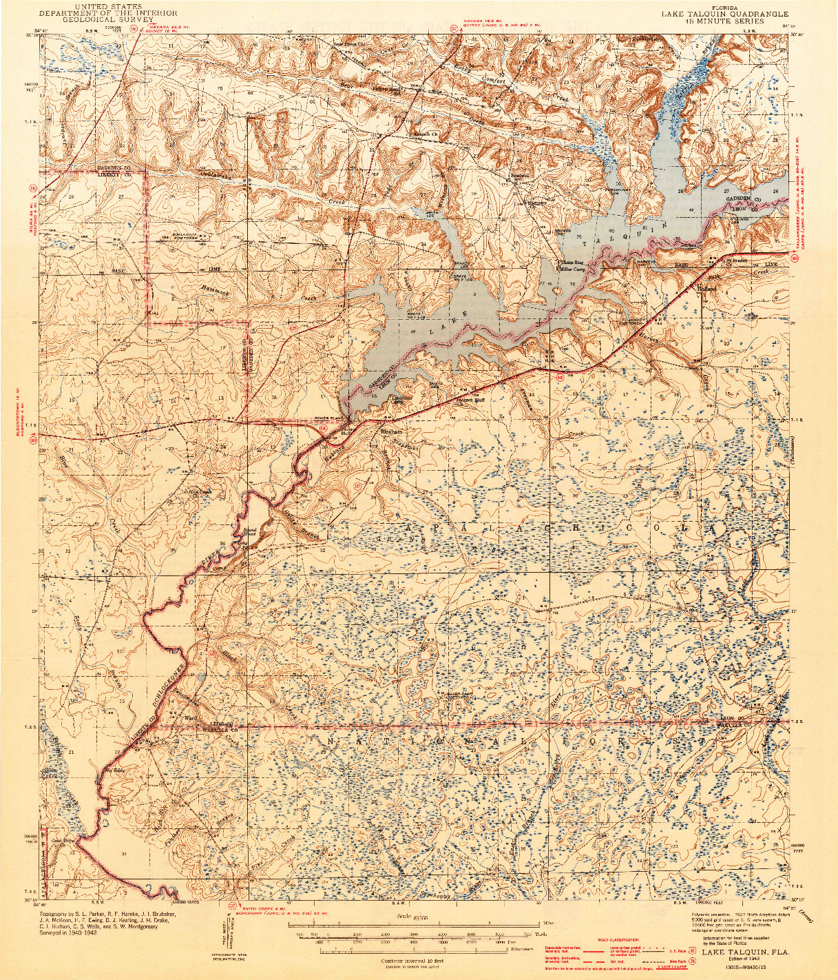 USGS 1:62500-SCALE QUADRANGLE FOR LAKE TALQUIN, FL 1943