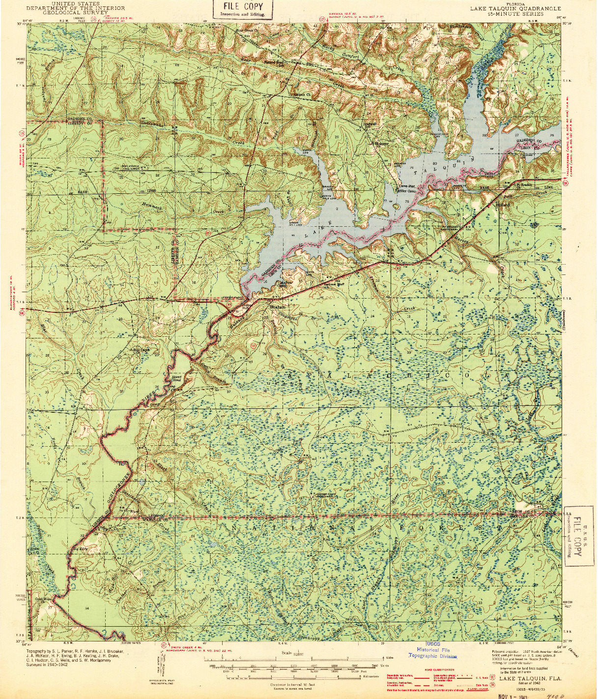 USGS 1:62500-SCALE QUADRANGLE FOR LAKE TALQUIN, FL 1943