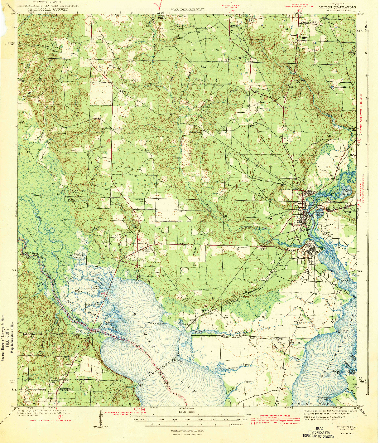 USGS 1:62500-SCALE QUADRANGLE FOR MILTON, FL 1943