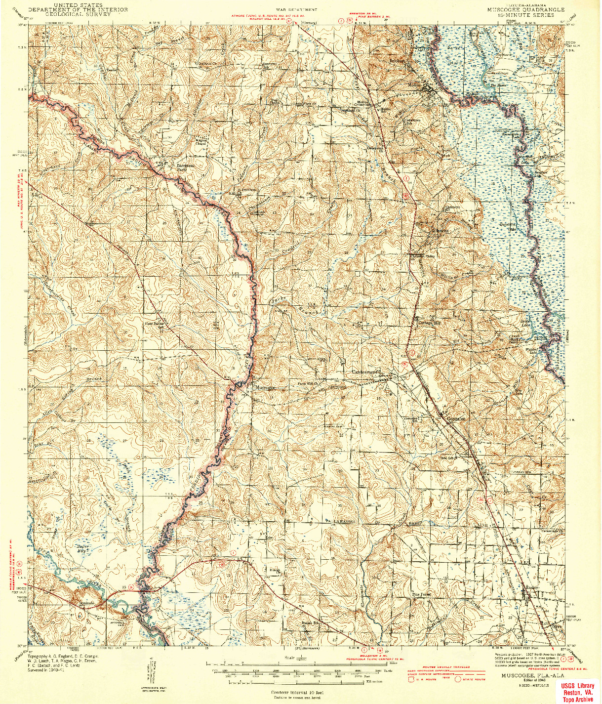 USGS 1:62500-SCALE QUADRANGLE FOR MUSCOGEE, FL 1943