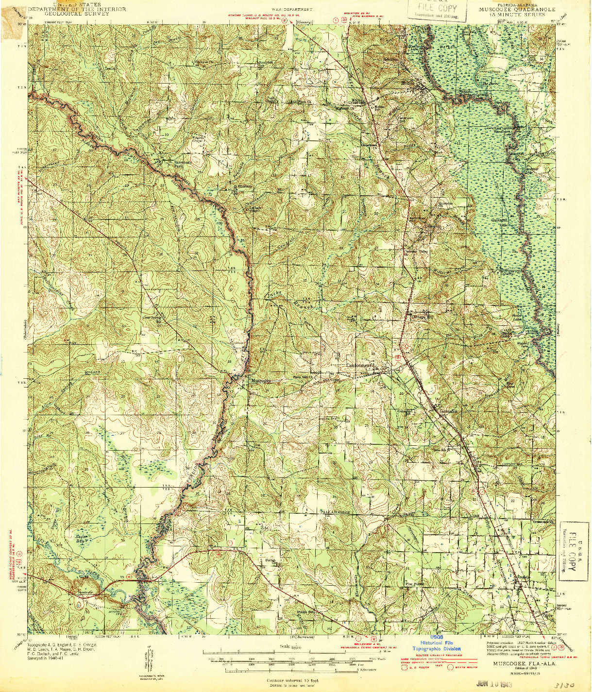 USGS 1:62500-SCALE QUADRANGLE FOR MUSCOGEE, FL 1943
